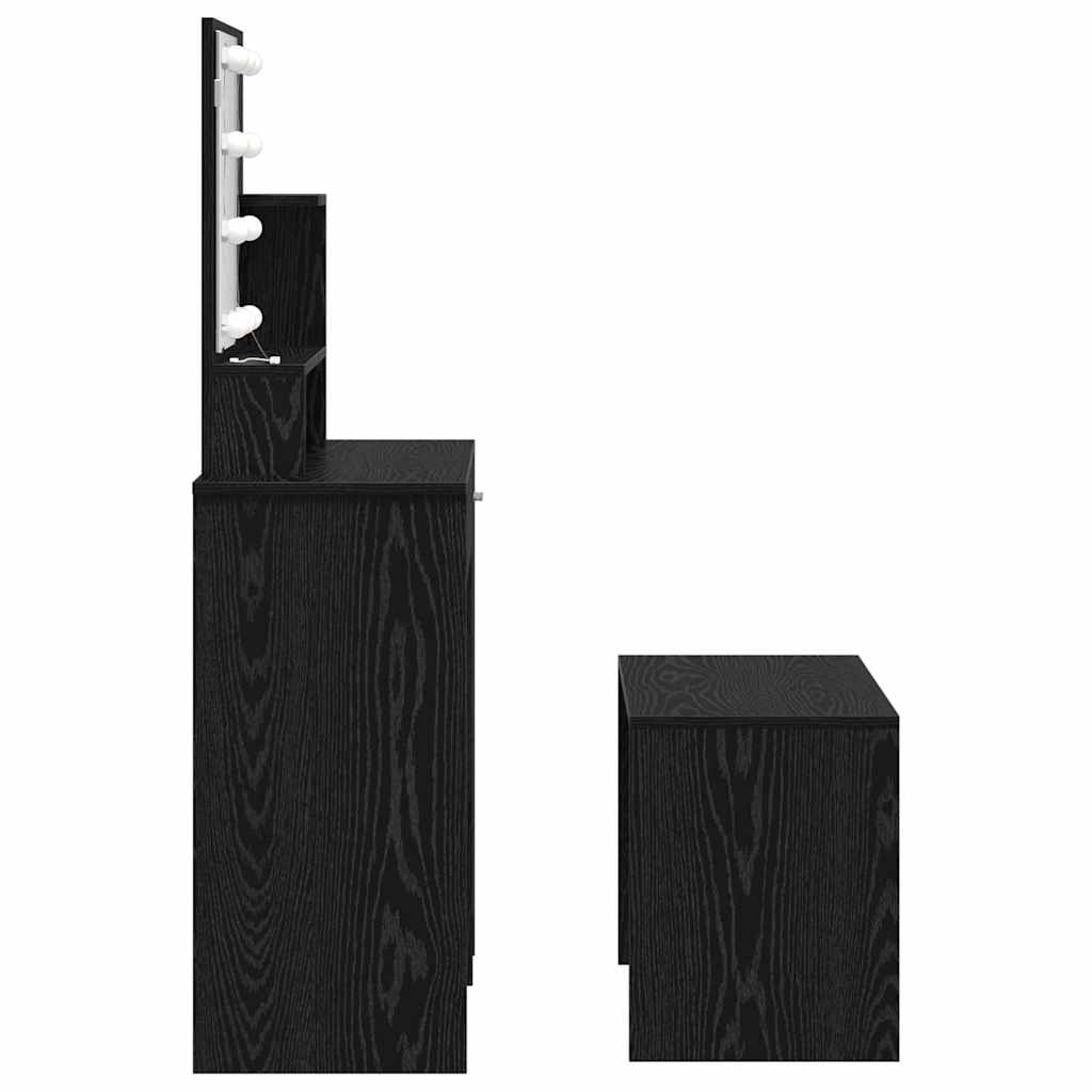 Juego de mesa de tocador LED con cajón 2 pcs Roble Negro
