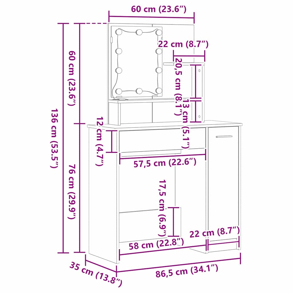 Juego de mesa de tocador LED con cajón 2 pcs Roble Negro