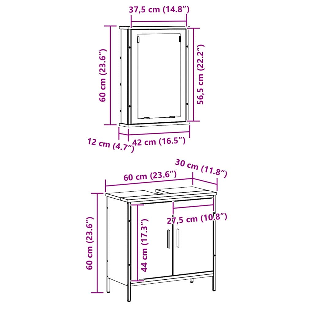 Juego de muebles de baño 2 pcs Marrón Madera contrachapada