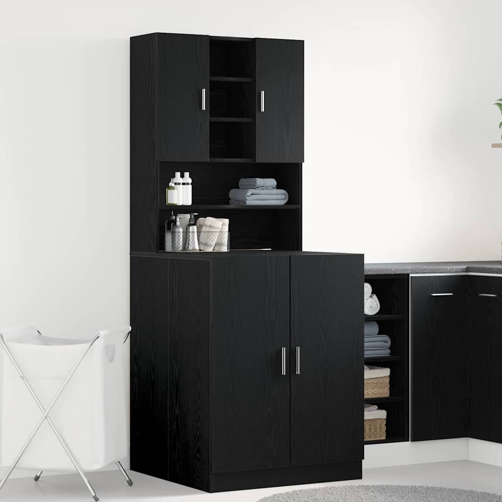 Armario para lavadora 2 pcs Roble Negro 70,5 x 71,5 x 181,5 cm