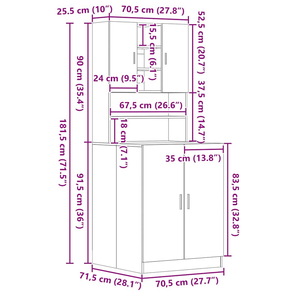 Armario para lavadora 2 pcs Roble Negro 70,5 x 71,5 x 181,5 cm