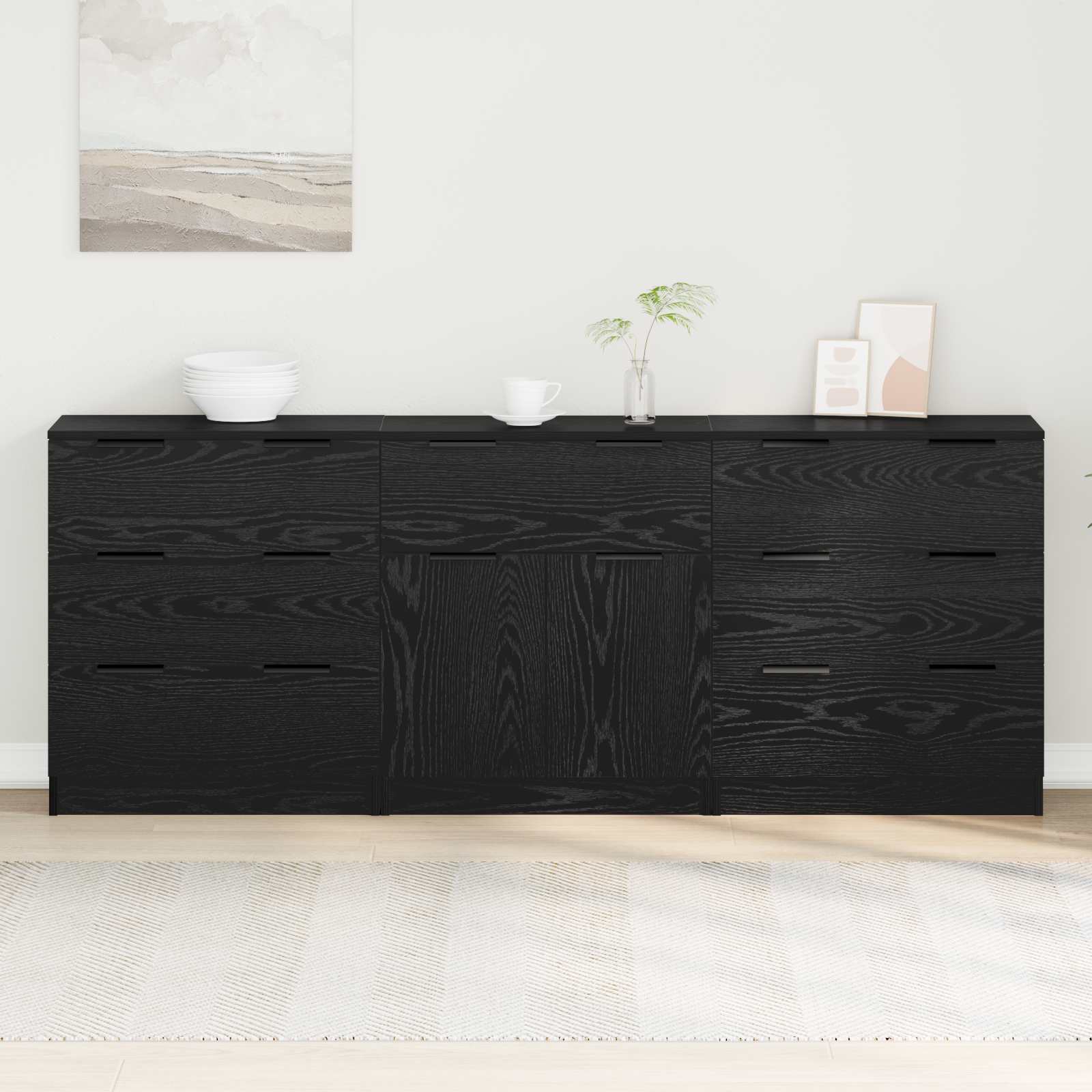 Aparador con cajón 3 pcs Roble Negro 181 x 30 x 70 cm