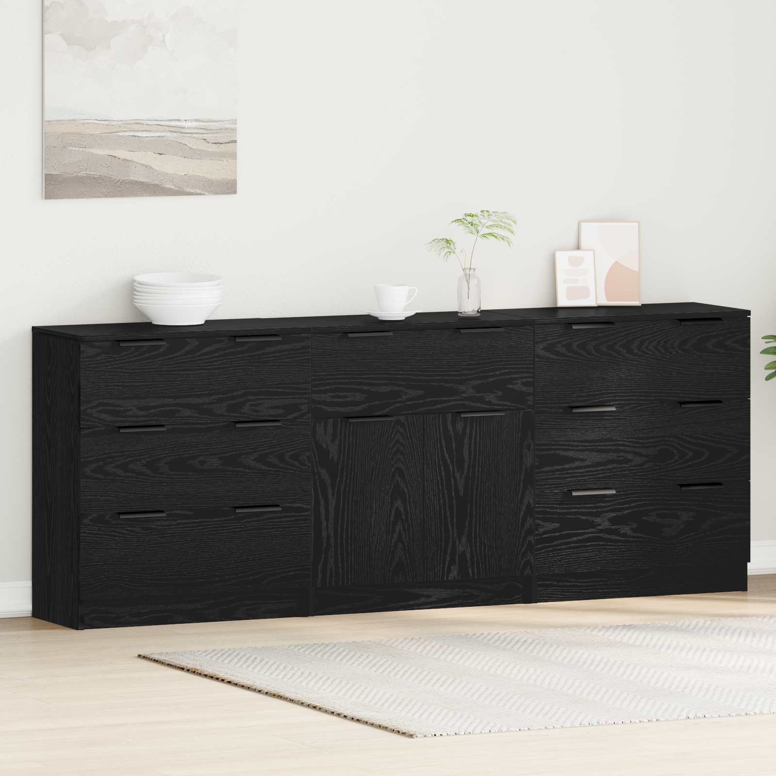 Aparador con cajón 3 pcs Roble Negro 181 x 30 x 70 cm