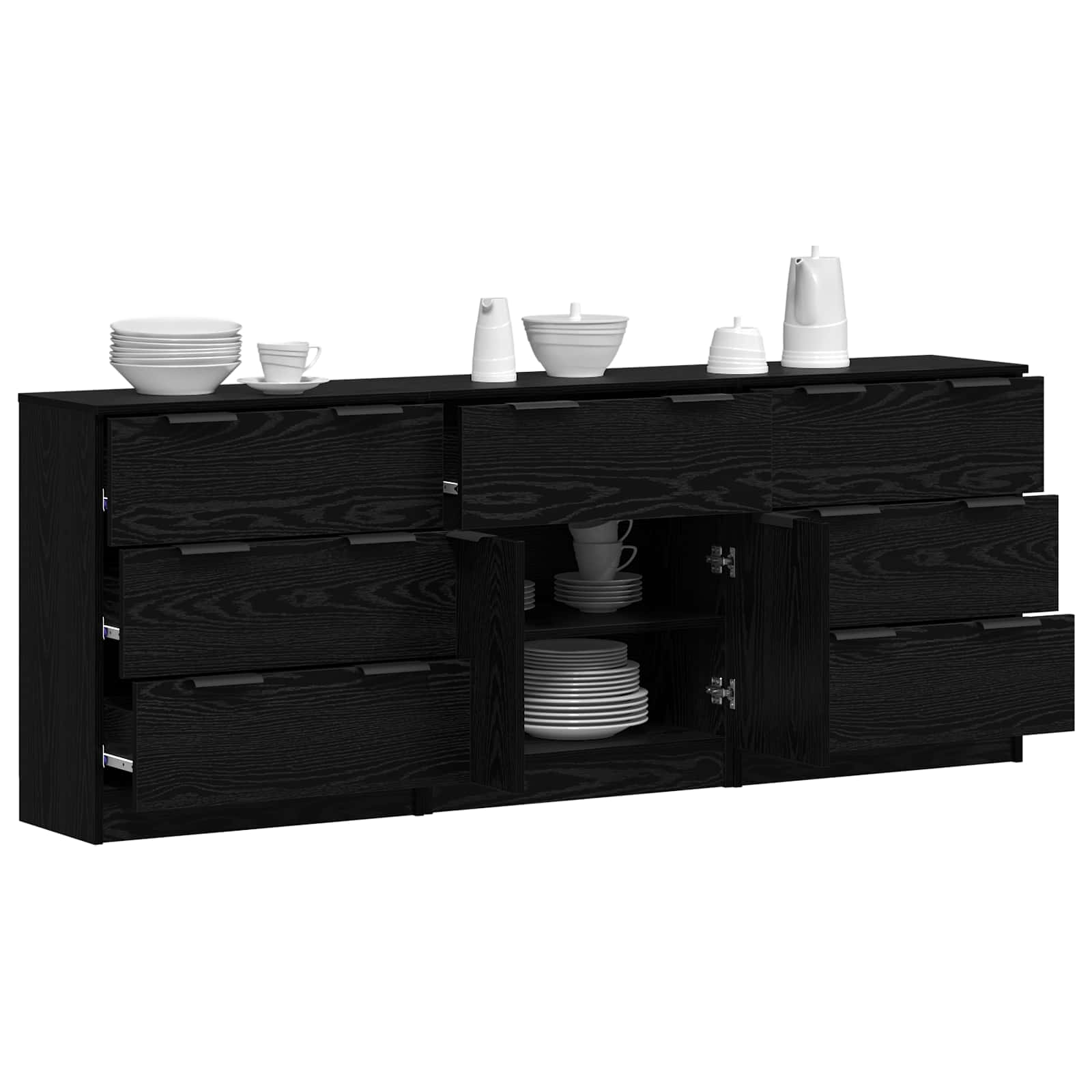 Aparador con cajón 3 pcs Roble Negro 181 x 30 x 70 cm