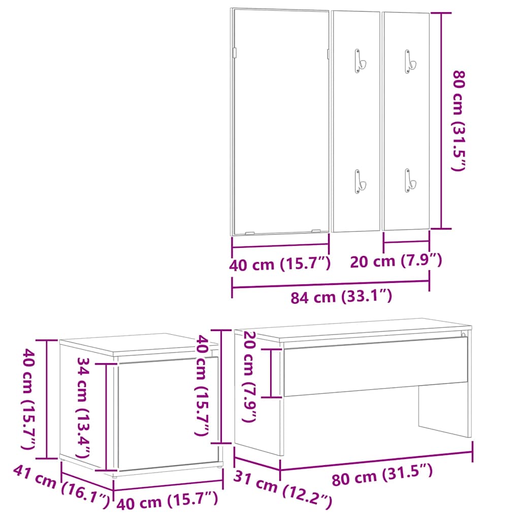 Conjunto de muebles de recibidor con cajón 3 pcs Roble negro
