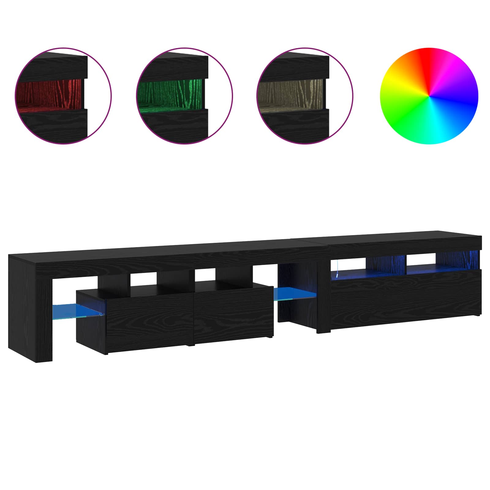 Gabinete de TV con LED 2 pcs Roble Negro 230 x 36,5 x 40 cm