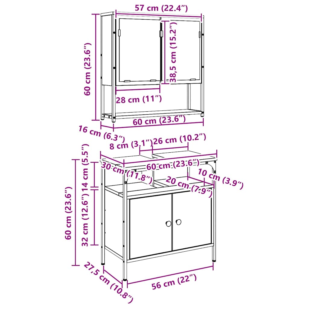 Juego de muebles de baño 2 pcs Marrón Madera contrachapada