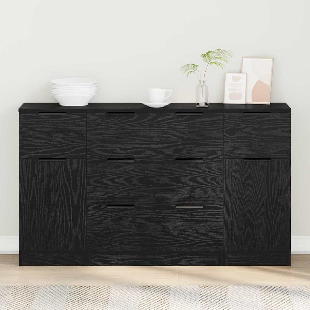 Aparador con cajón 3 pcs Roble Negro Madera de ingeniería