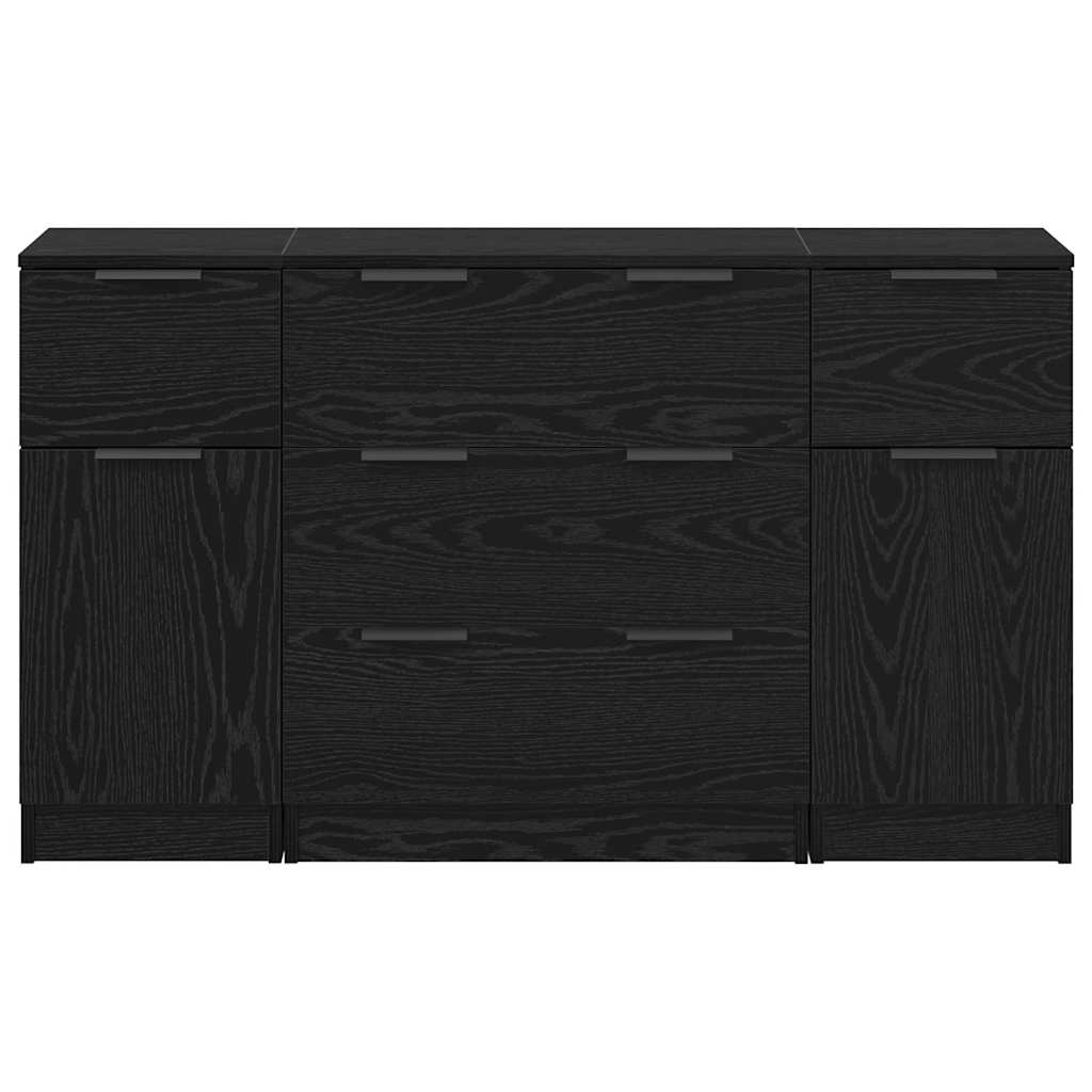 Aparador con cajón 3 pcs Roble Negro Madera de ingeniería