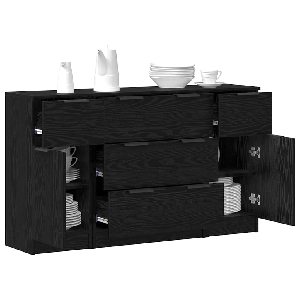 Aparador con cajón 3 pcs Roble Negro Madera de ingeniería