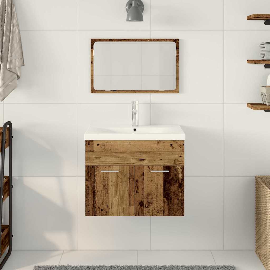 Juego de muebles de baño con puerta 3 pcs Madera envejecida