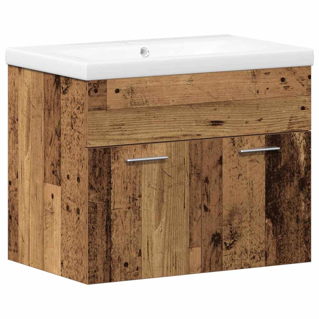 Juego de muebles de baño con puerta 3 pcs Madera envejecida