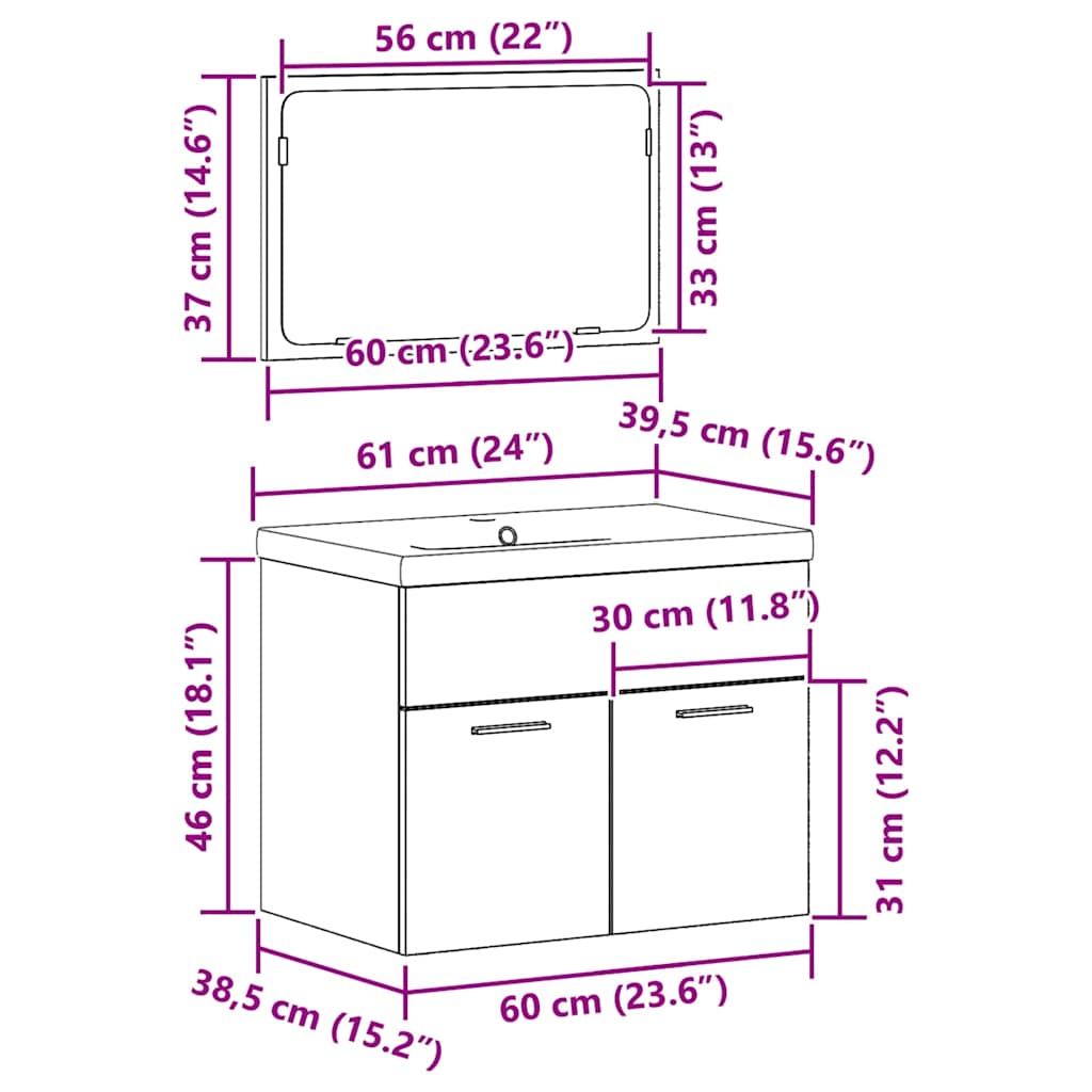 Juego de muebles de baño con puerta 3 pcs Madera envejecida