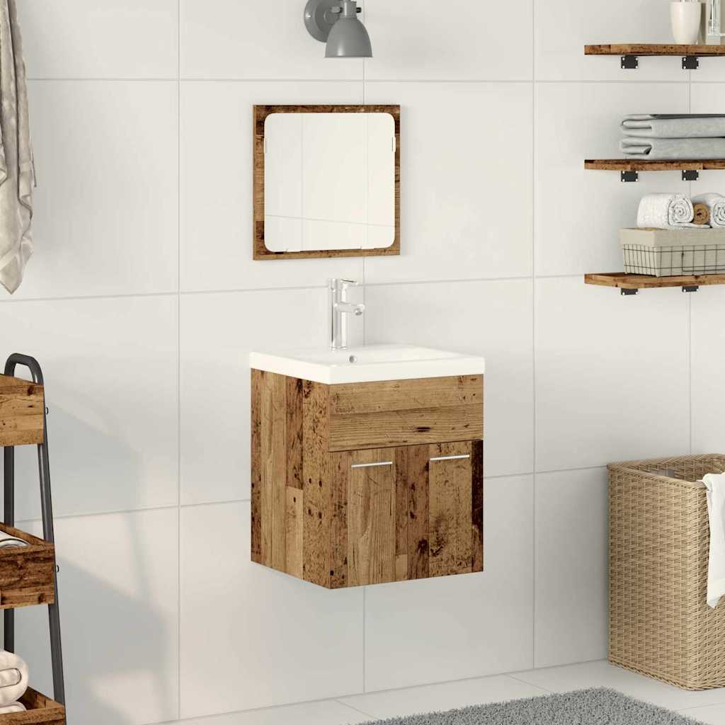 Juego de muebles de baño con puerta 3 pcs Madera envejecida