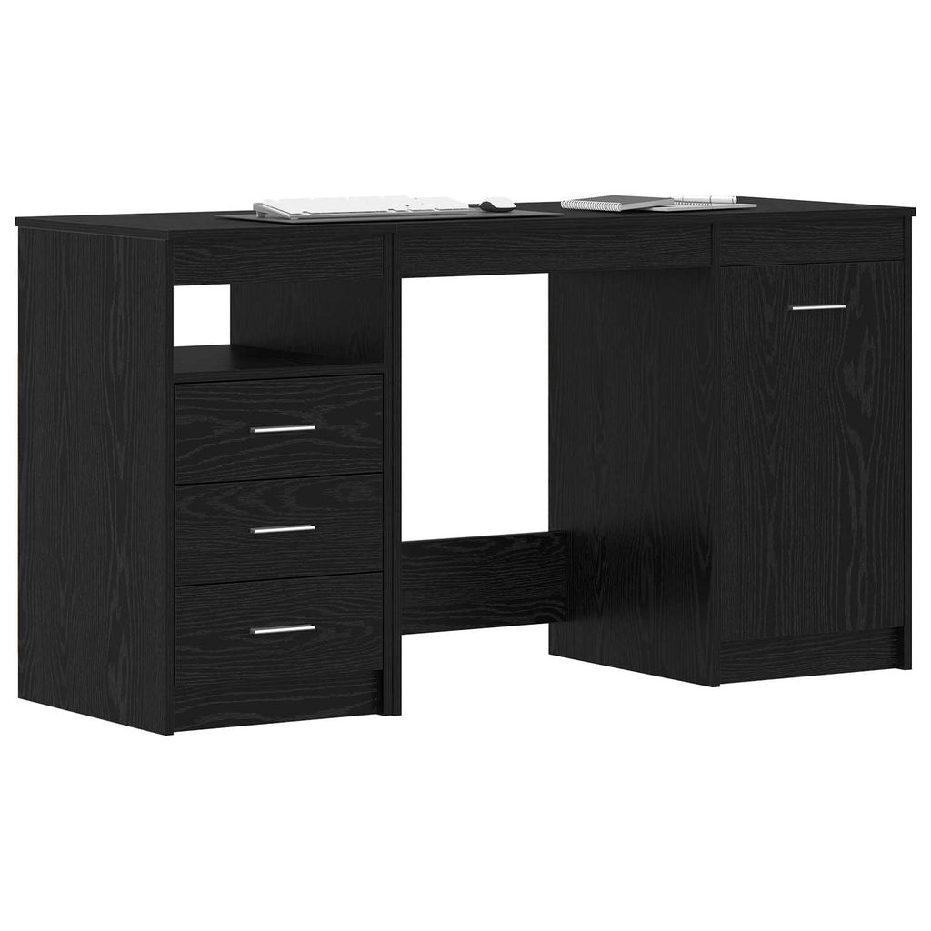 Escritorio con cajón 2 pcs Roble Negro 140 x 50 x 76 cm