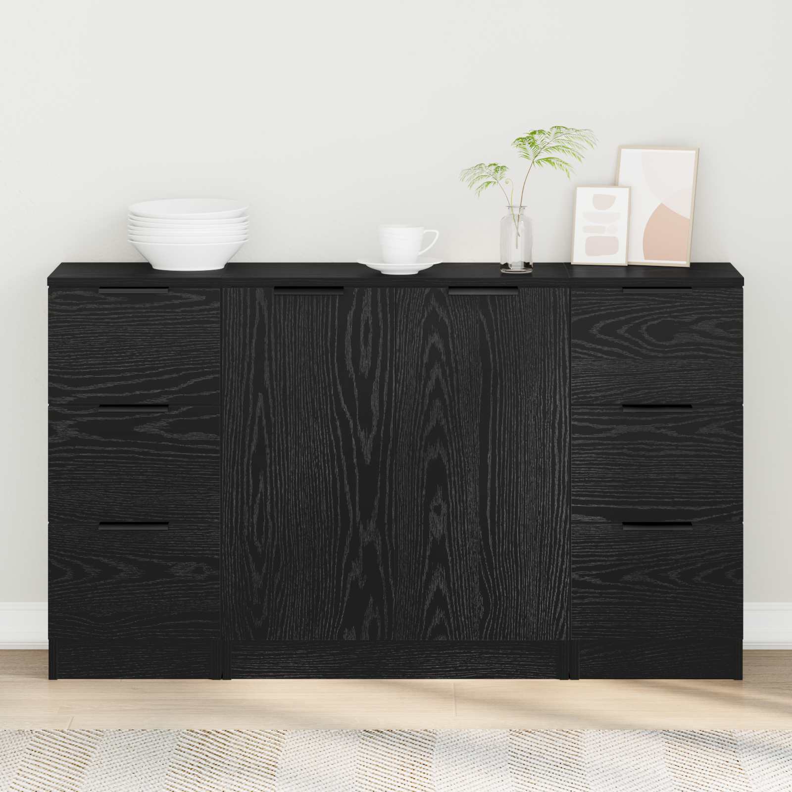Aparador con cajón 3 pcs Roble Negro Madera de ingeniería