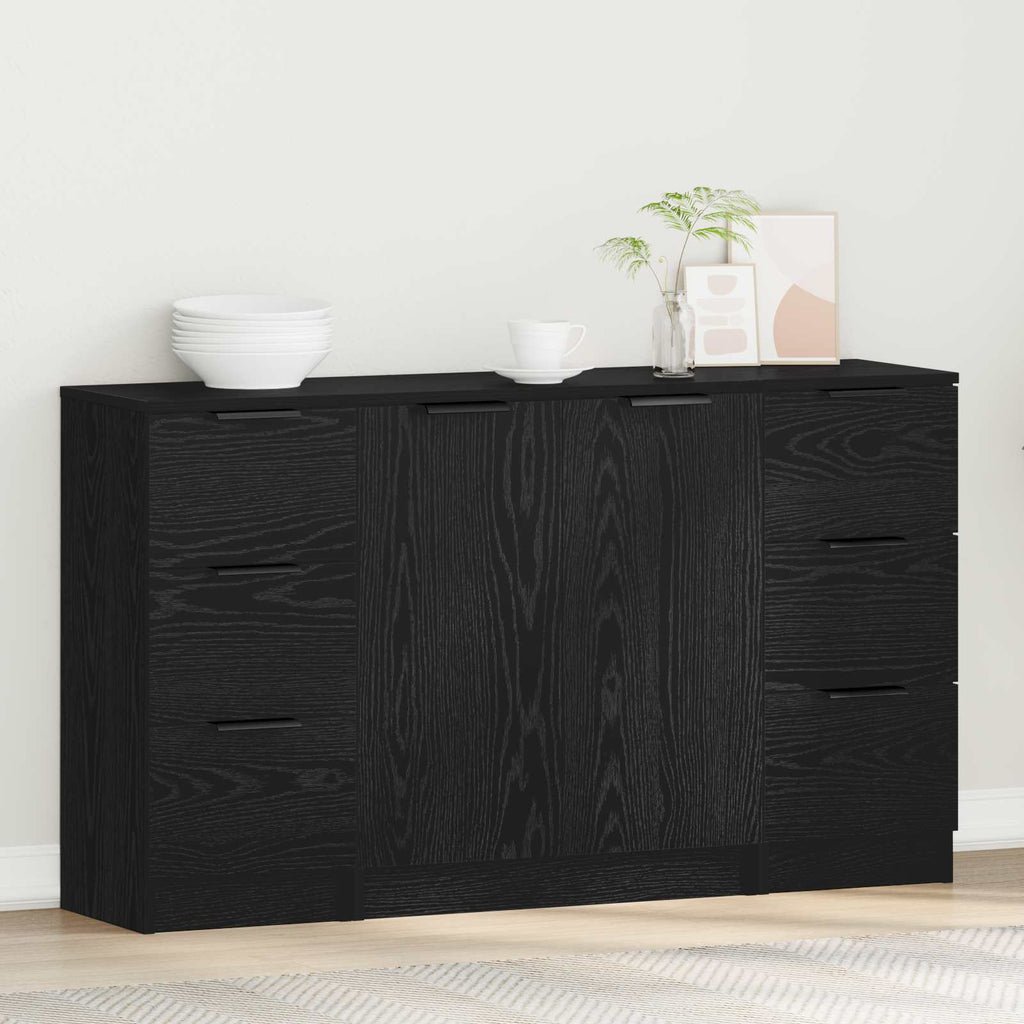 Aparador con cajón 3 pcs Roble Negro Madera de ingeniería