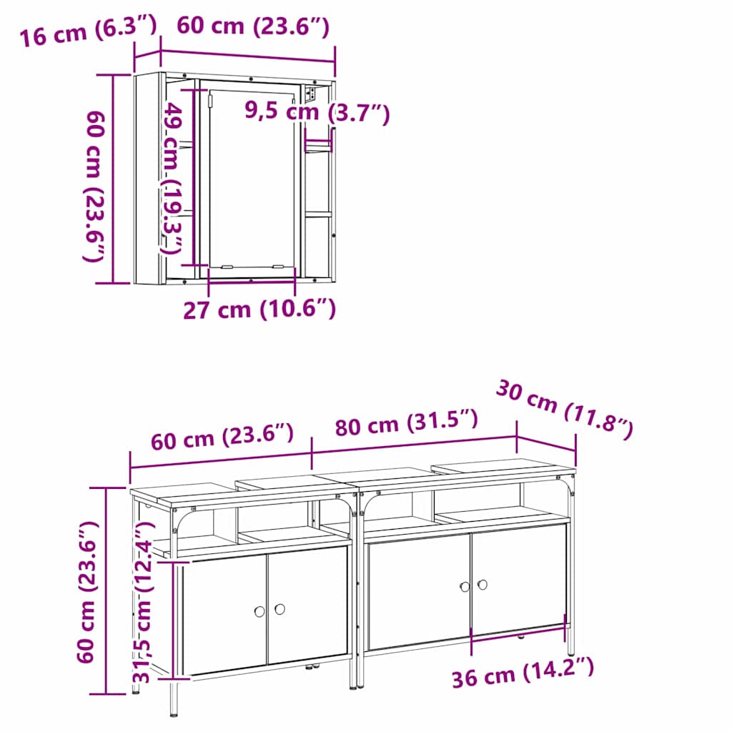 Unidades de Tocador de Baño 3 pcs Marrón Madera contrachapada