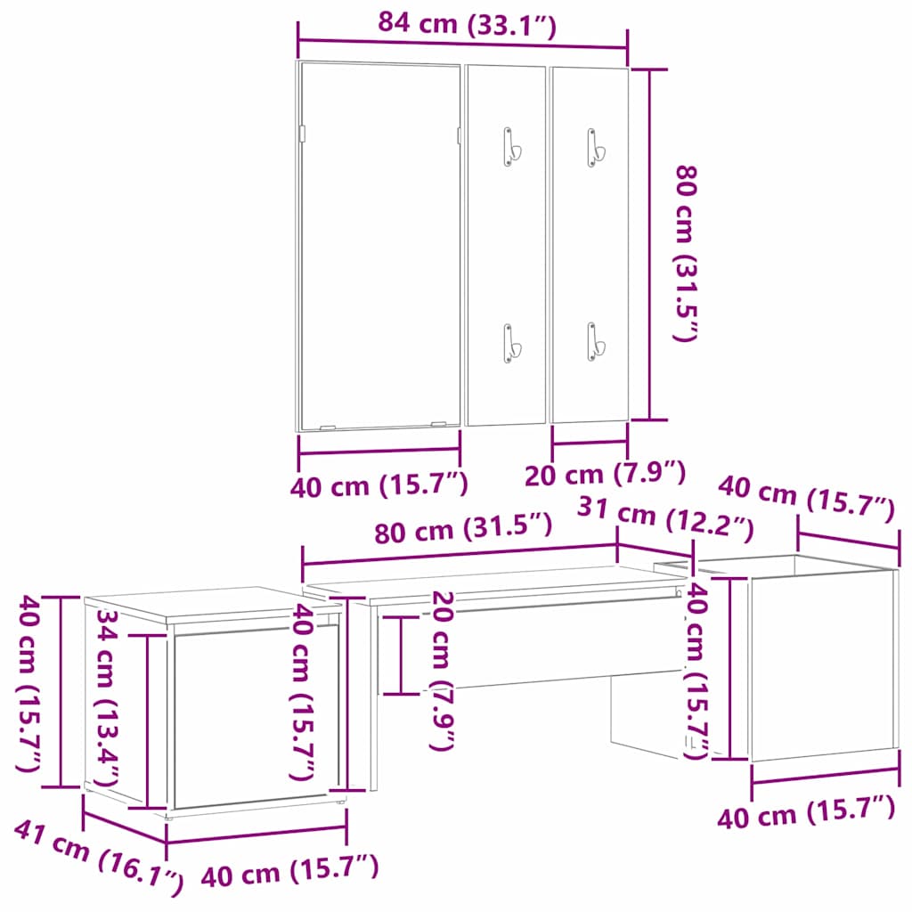 Conjunto de muebles de recibidor 6 pcs Madera de ingeniería