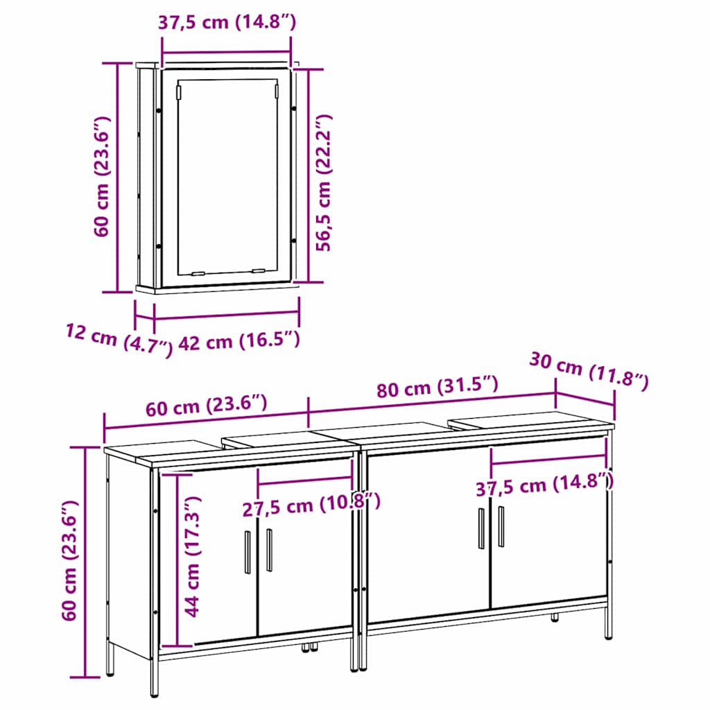Unidades de Tocador de Baño 3 pcs Marrón Madera contrachapada