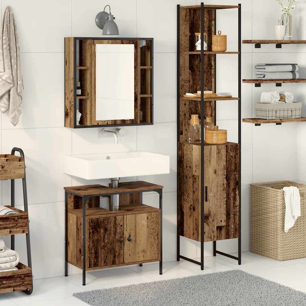 Juego de muebles de baño 3 pcs Roble Negro Madera contrachapada