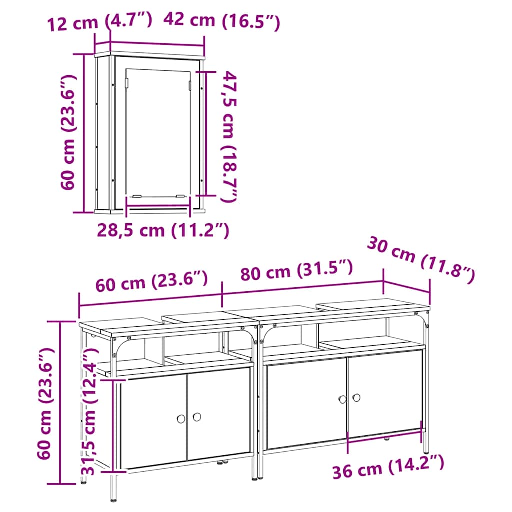 Unidades de Tocador de Baño 3 pcs Marrón Madera contrachapada