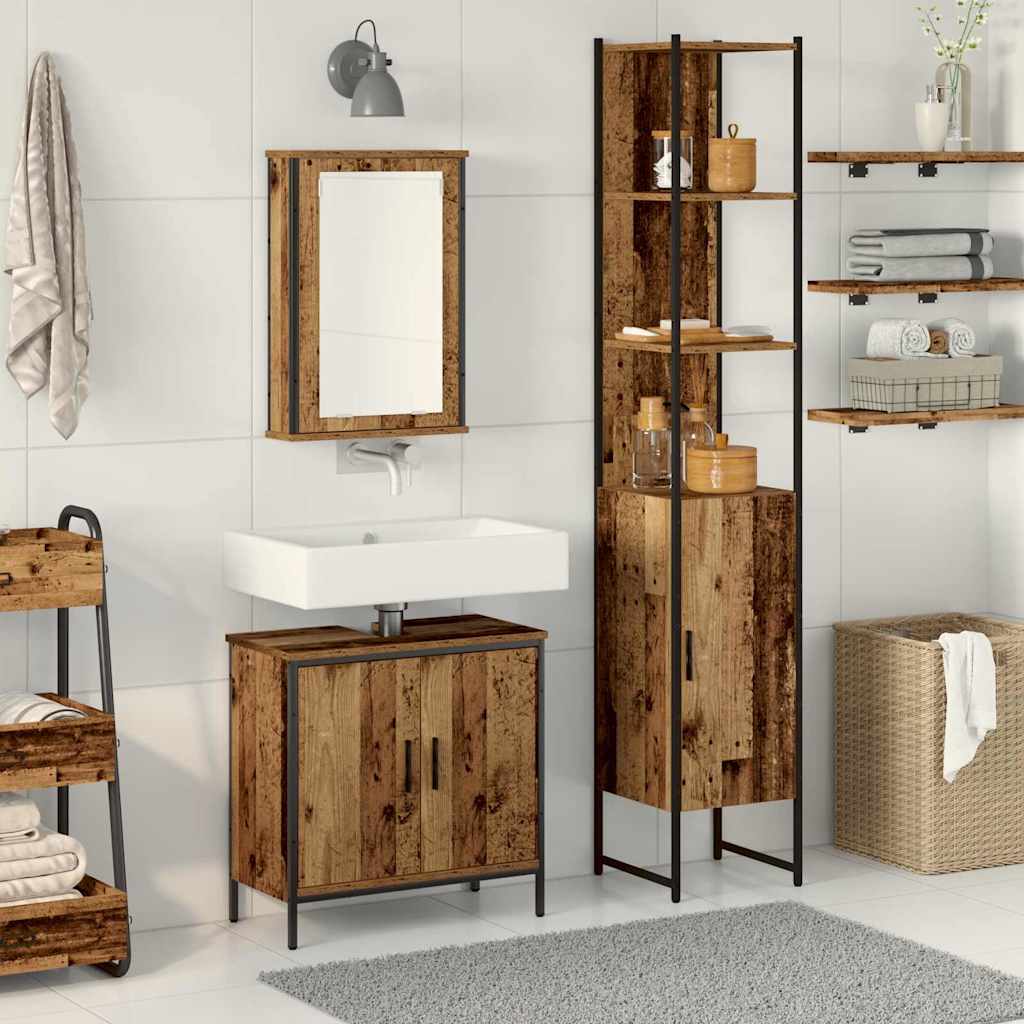 Juego de muebles de baño 3 pcs Marrón Madera de ingeniería