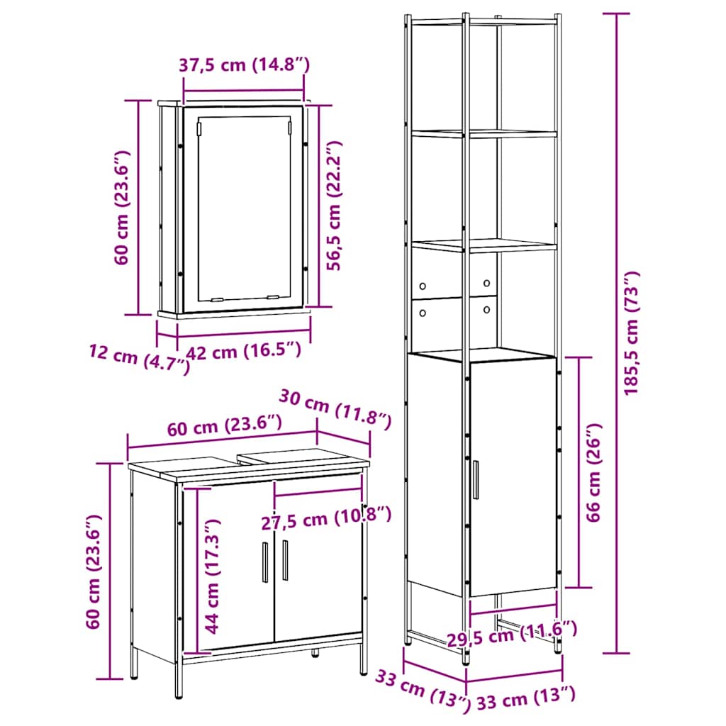 Juego de muebles de baño 3 pcs Marrón Madera de ingeniería