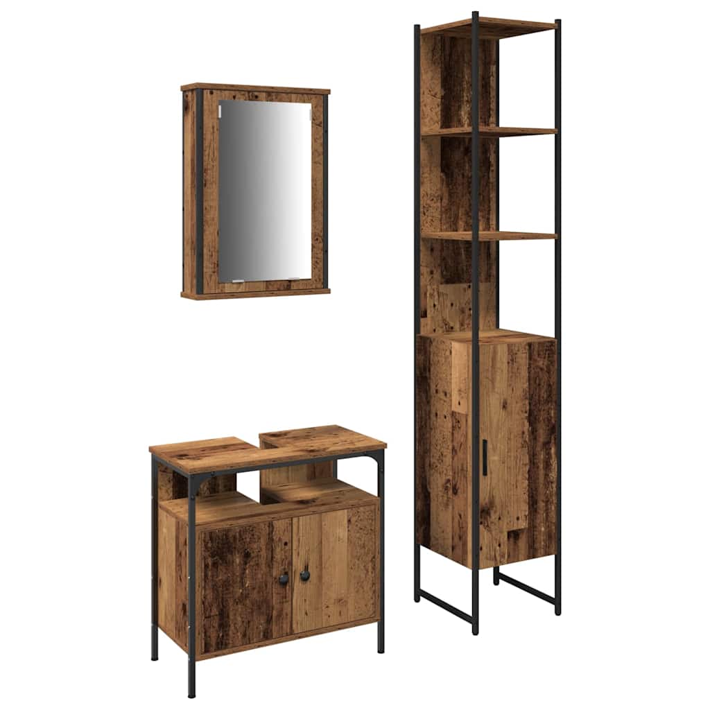 Juego de muebles de baño con estante 3 pcs Madera vieja