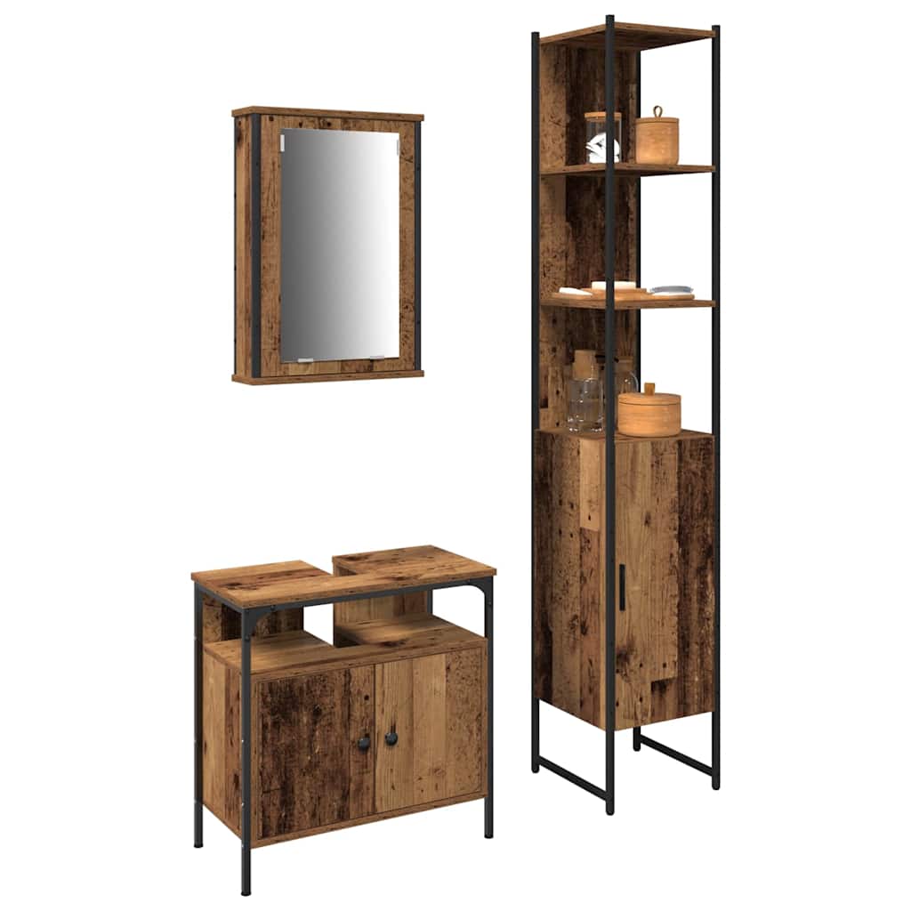 Juego de muebles de baño con estante 3 pcs Madera vieja