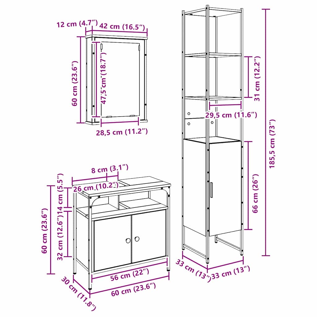 Juego de muebles de baño con estante 3 pcs Madera vieja