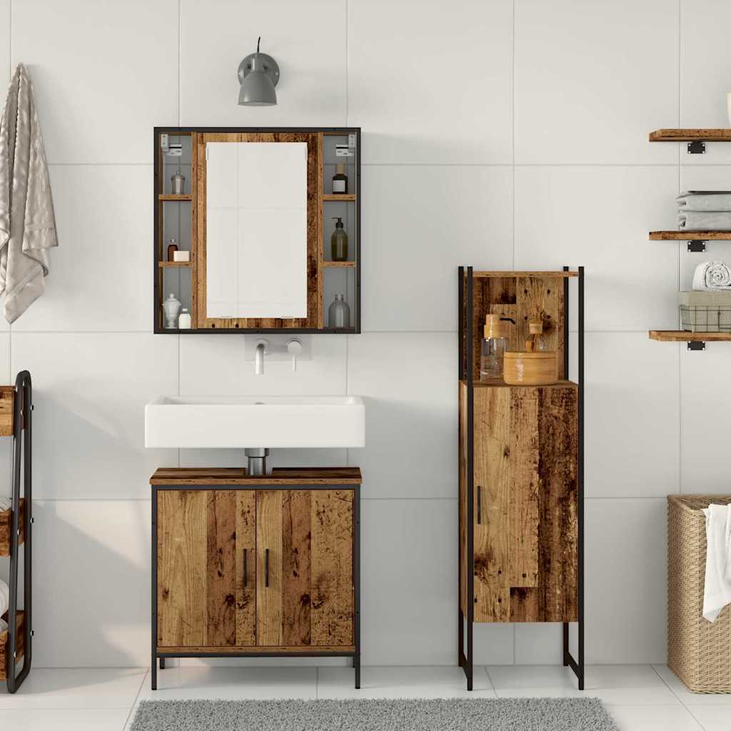 Juego de muebles de baño 3 pcs Marrón Madera de ingeniería
