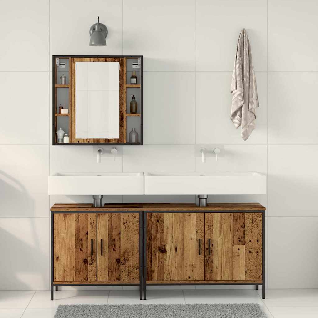Juego de muebles de baño 3 pcs Marrón Madera contrachapada
