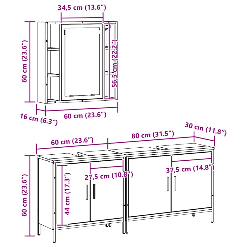 Juego de muebles de baño 3 pcs Marrón Madera contrachapada