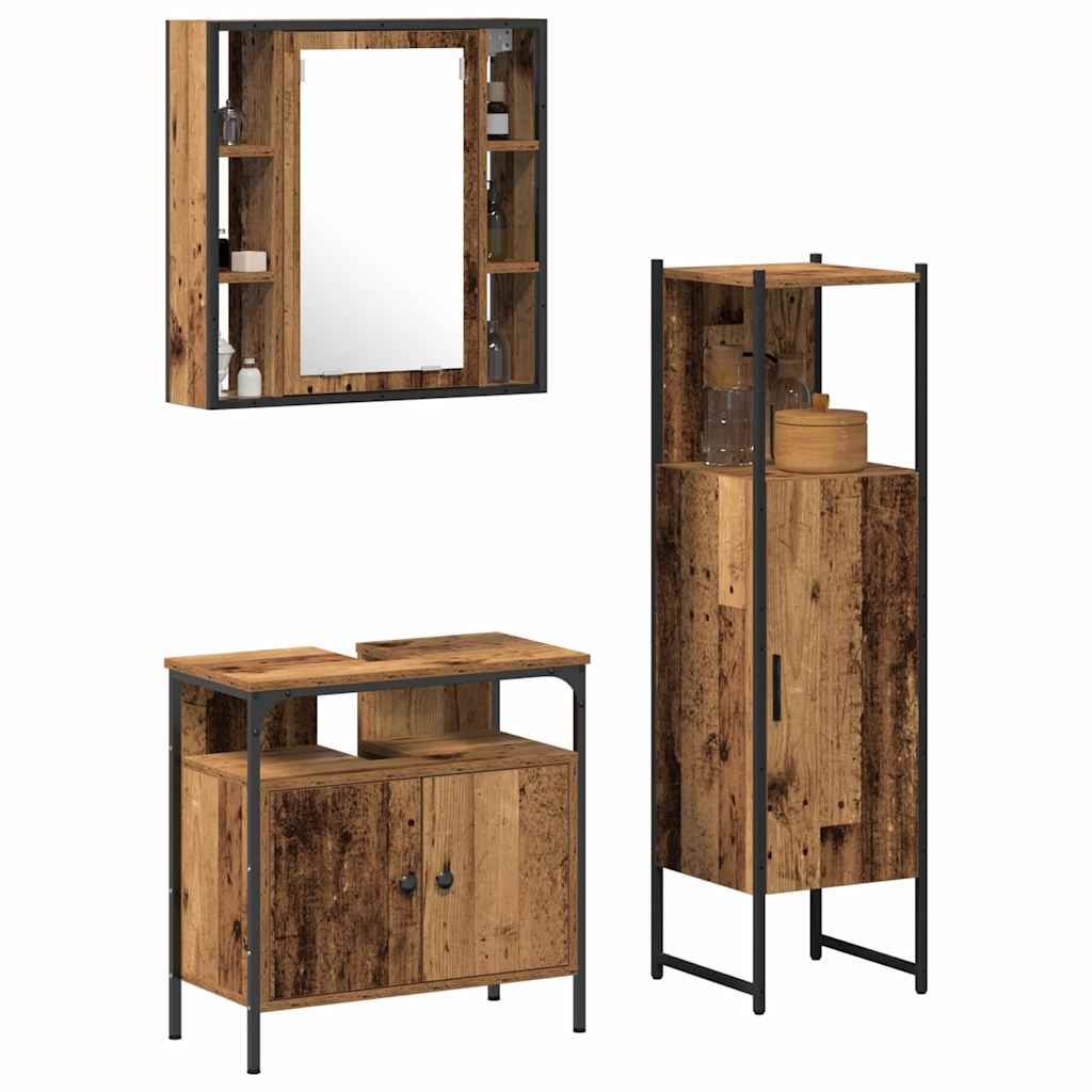Juego de muebles de baño 3 pcs Marrón Madera contrachapada
