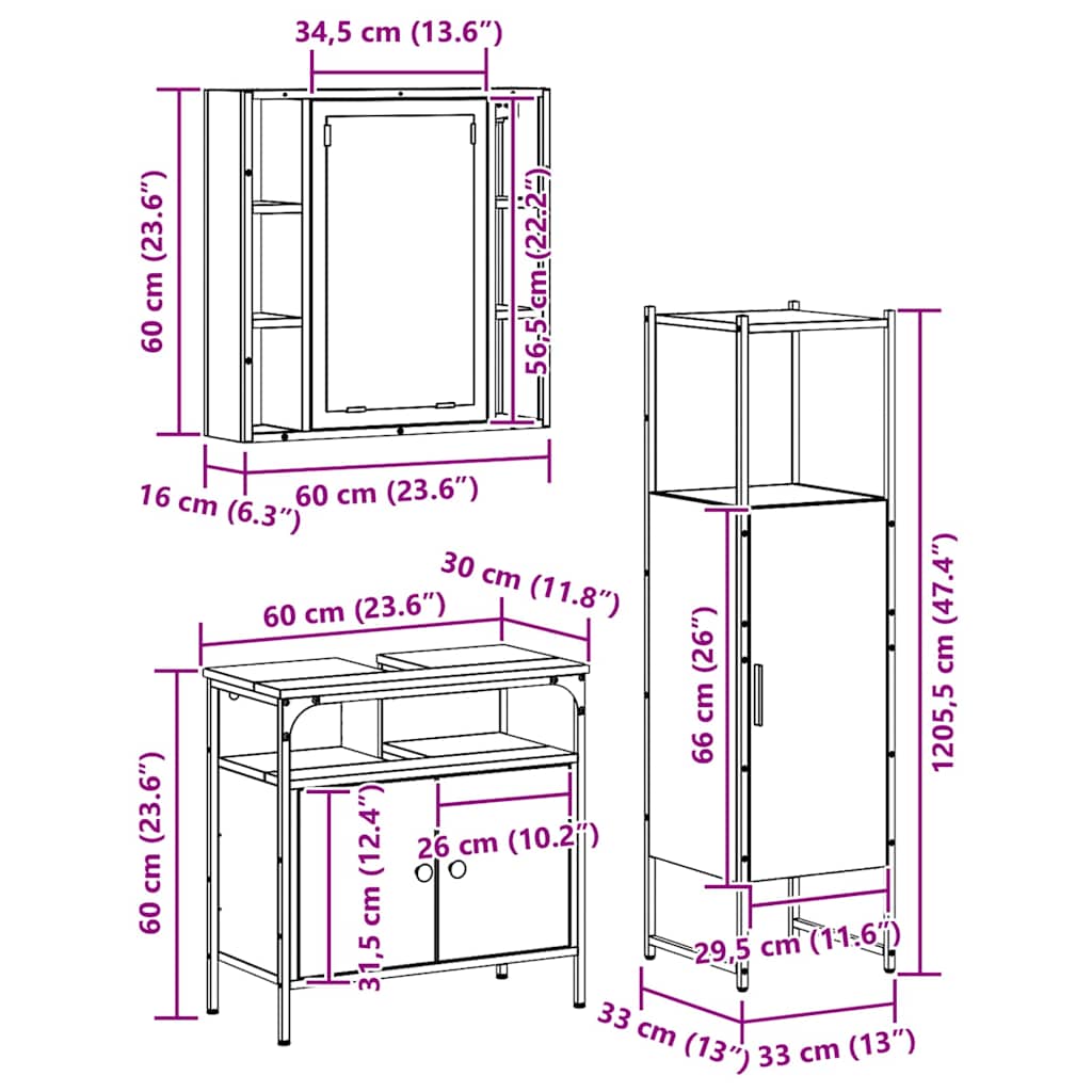 Juego de muebles de baño 3 pcs Marrón Madera contrachapada