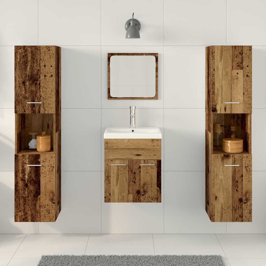 Juego de muebles de baño con estante 4 pcs Madera vieja