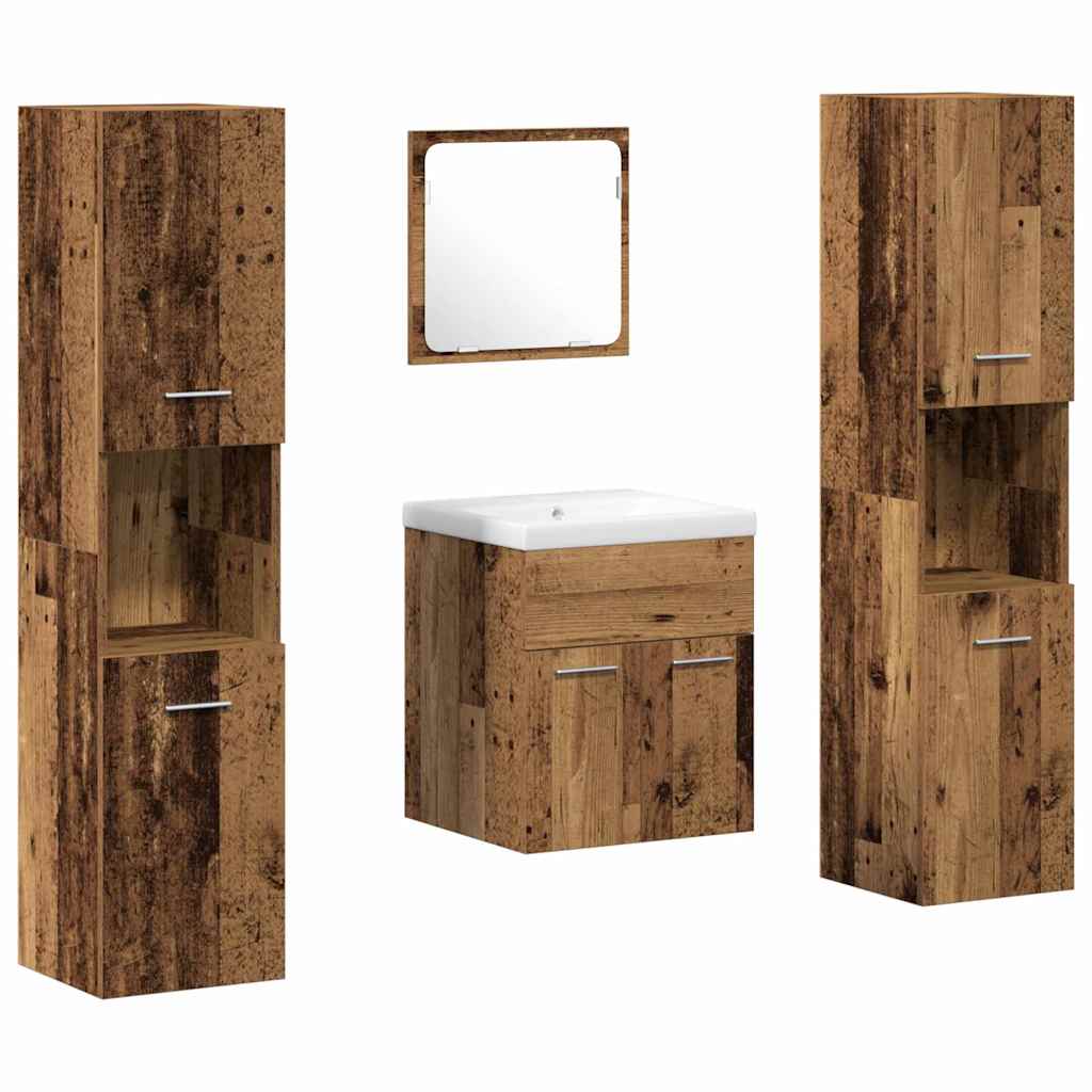 Juego de muebles de baño con estante 4 pcs Madera vieja