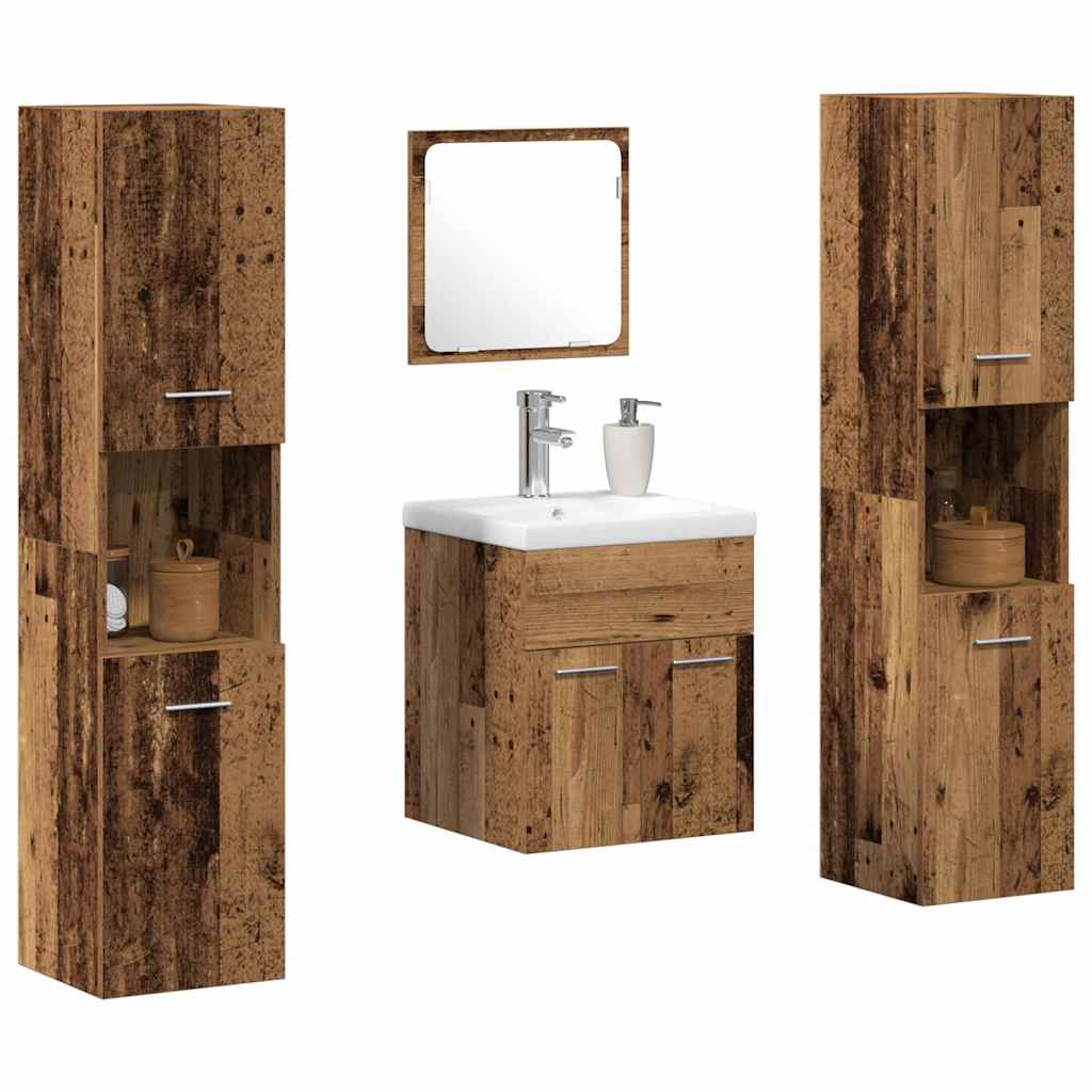 Juego de muebles de baño con estante 4 pcs Madera vieja