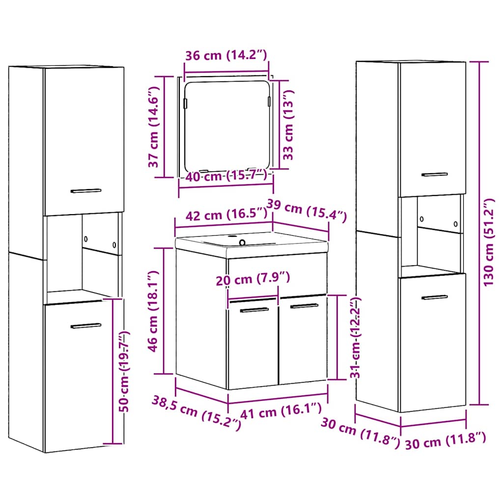 Juego de muebles de baño con estante 4 pcs Madera vieja