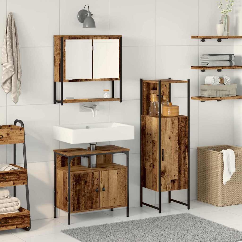 Juego de muebles de baño 3 pcs Marrón Madera contrachapada