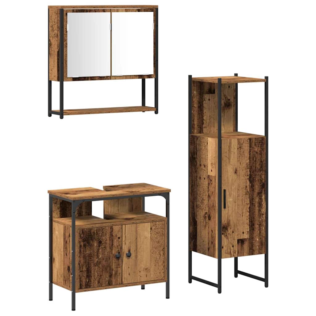 Juego de muebles de baño 3 pcs Marrón Madera contrachapada