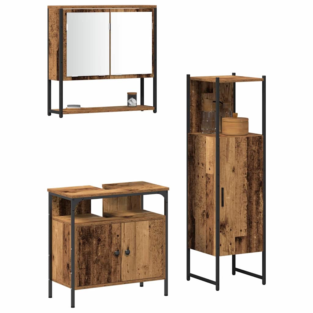 Juego de muebles de baño 3 pcs Marrón Madera contrachapada