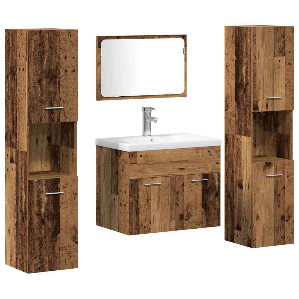 Juego de muebles de baño con puerta 4 pcs Madera envejecida