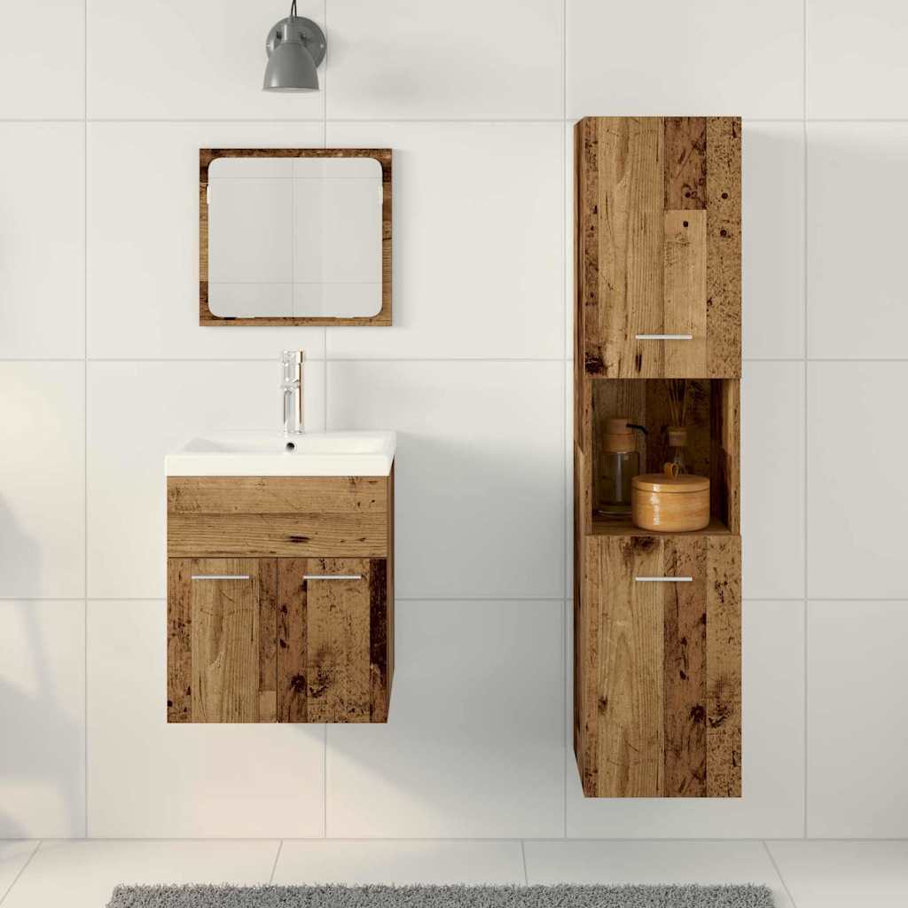 Juego de muebles de baño con cajón 4 pcs Madera envejecida