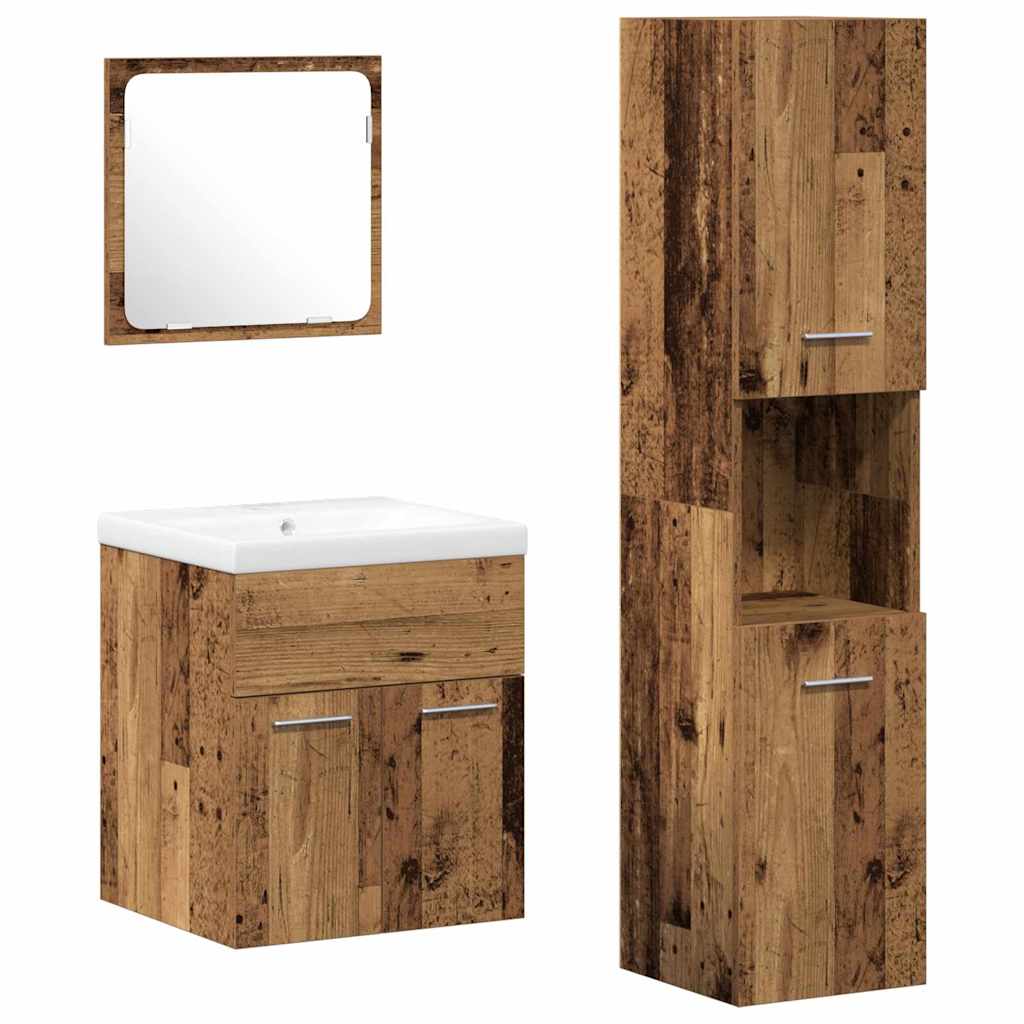 Juego de muebles de baño con cajón 4 pcs Madera envejecida