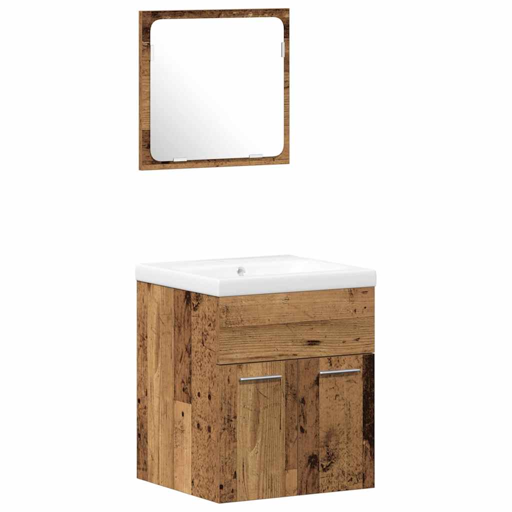 Juego de muebles de baño con cajón 4 pcs Madera envejecida