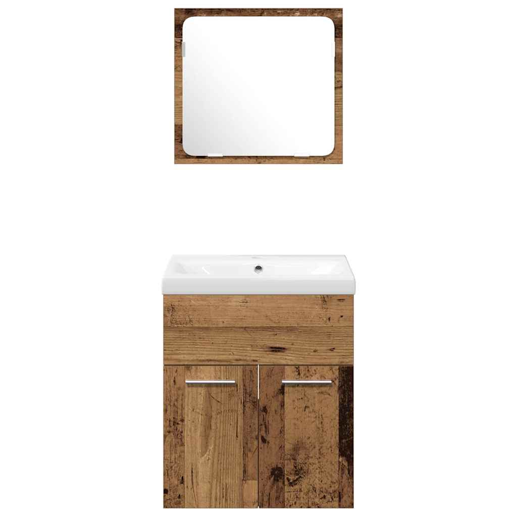 Juego de muebles de baño con cajón 4 pcs Madera envejecida