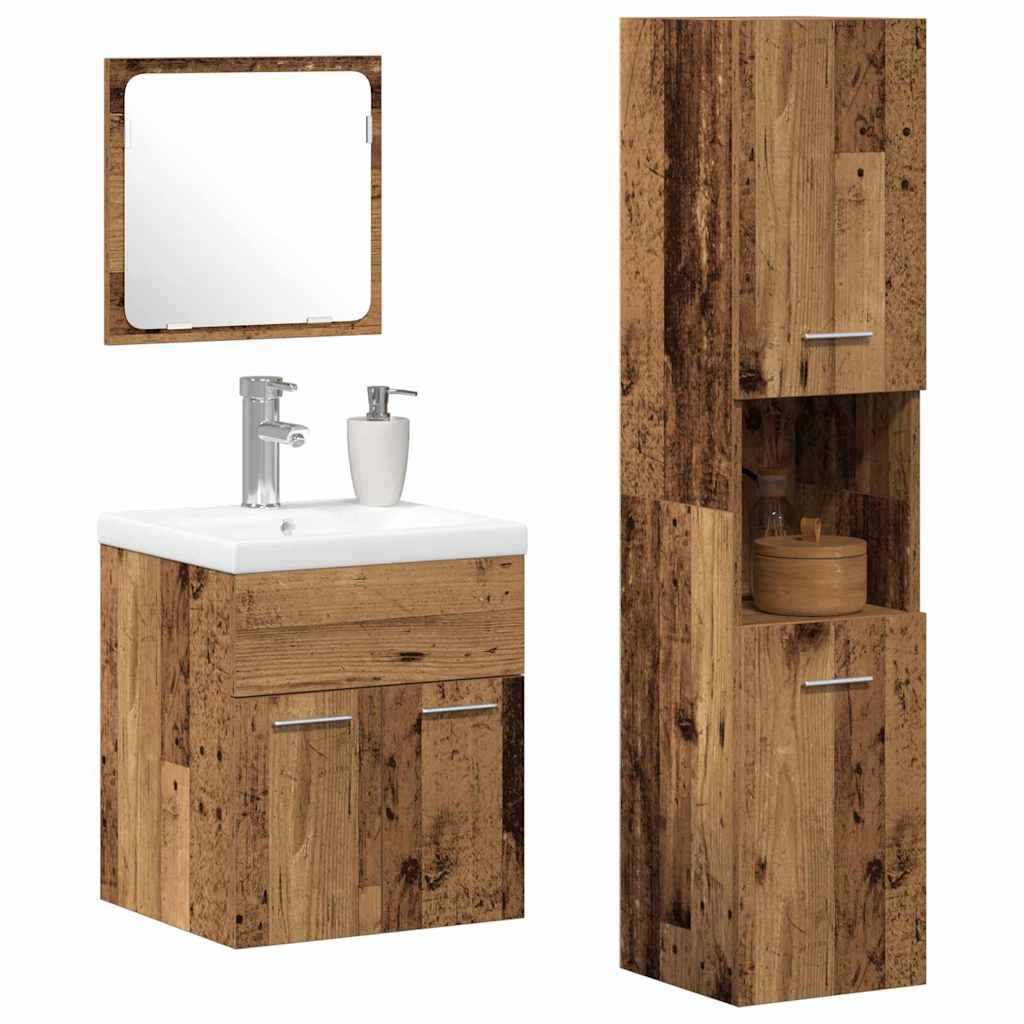 Juego de muebles de baño con cajón 4 pcs Madera envejecida