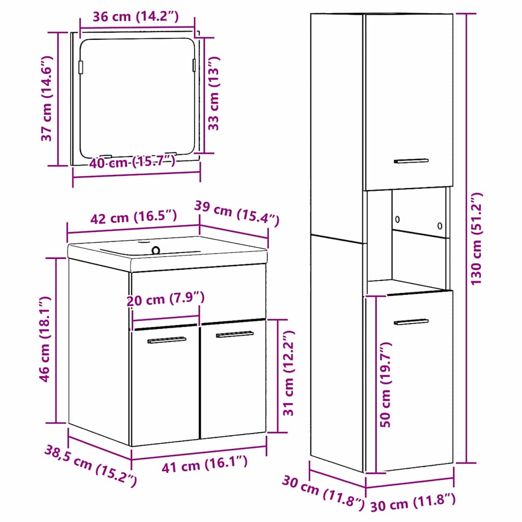 Juego de muebles de baño con cajón 4 pcs Madera envejecida